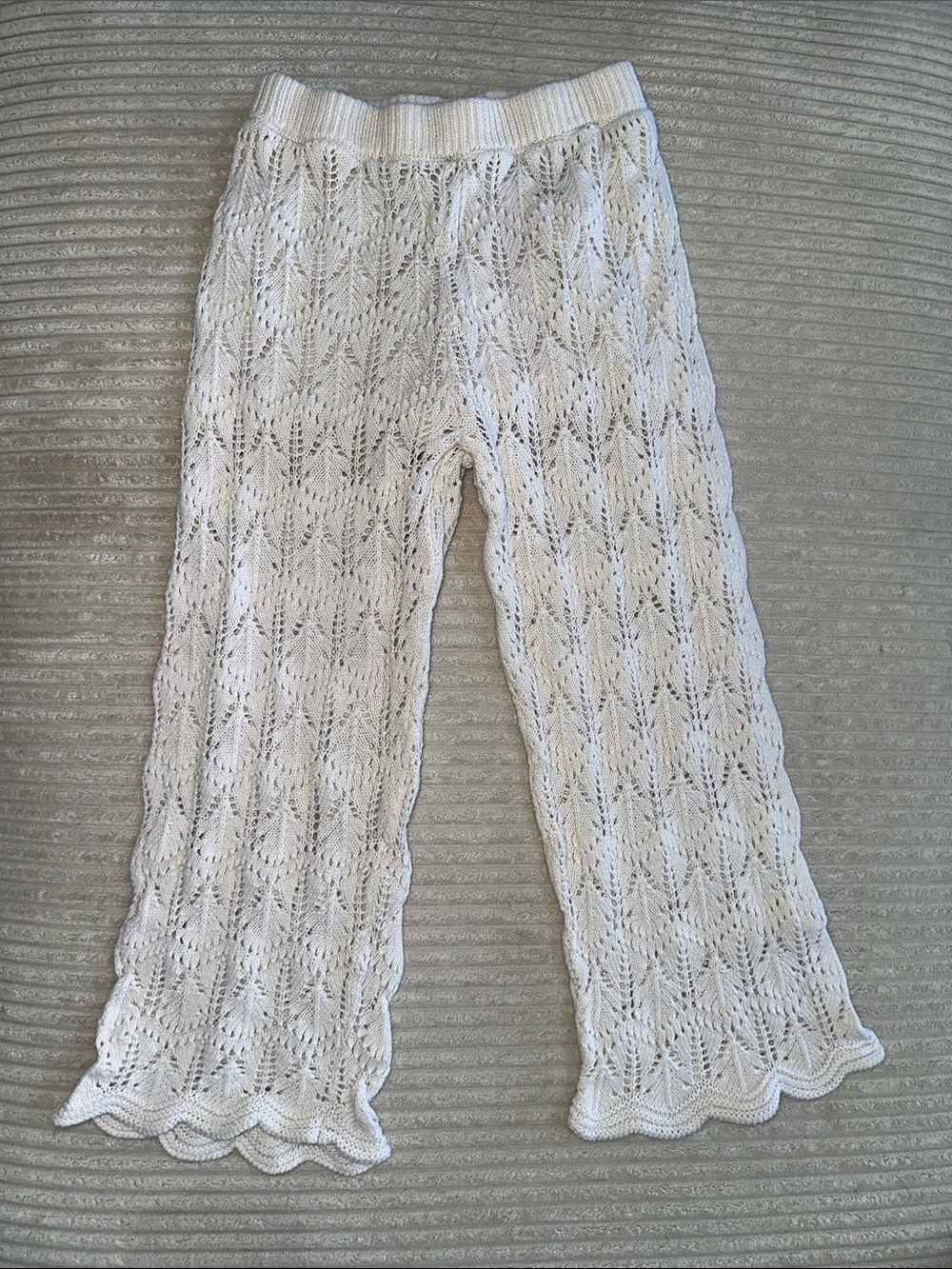 Jessica Simpson Girl Toddler Cream Knit Crochet Pants With Scalloped Hem Size 4T